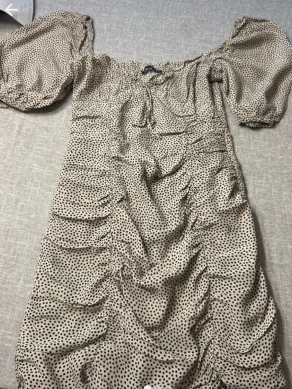 Zara Cream Dress with Black Polka Dots and Puff Sleeves